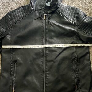 Black Faux Leather Bomber Jacket